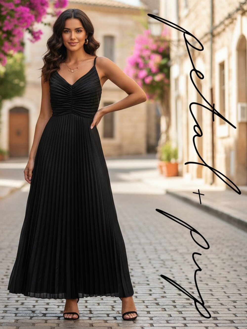 Petal & Pup Naira Pleated Maxi Dress Broken Strap NWT Black Size 2